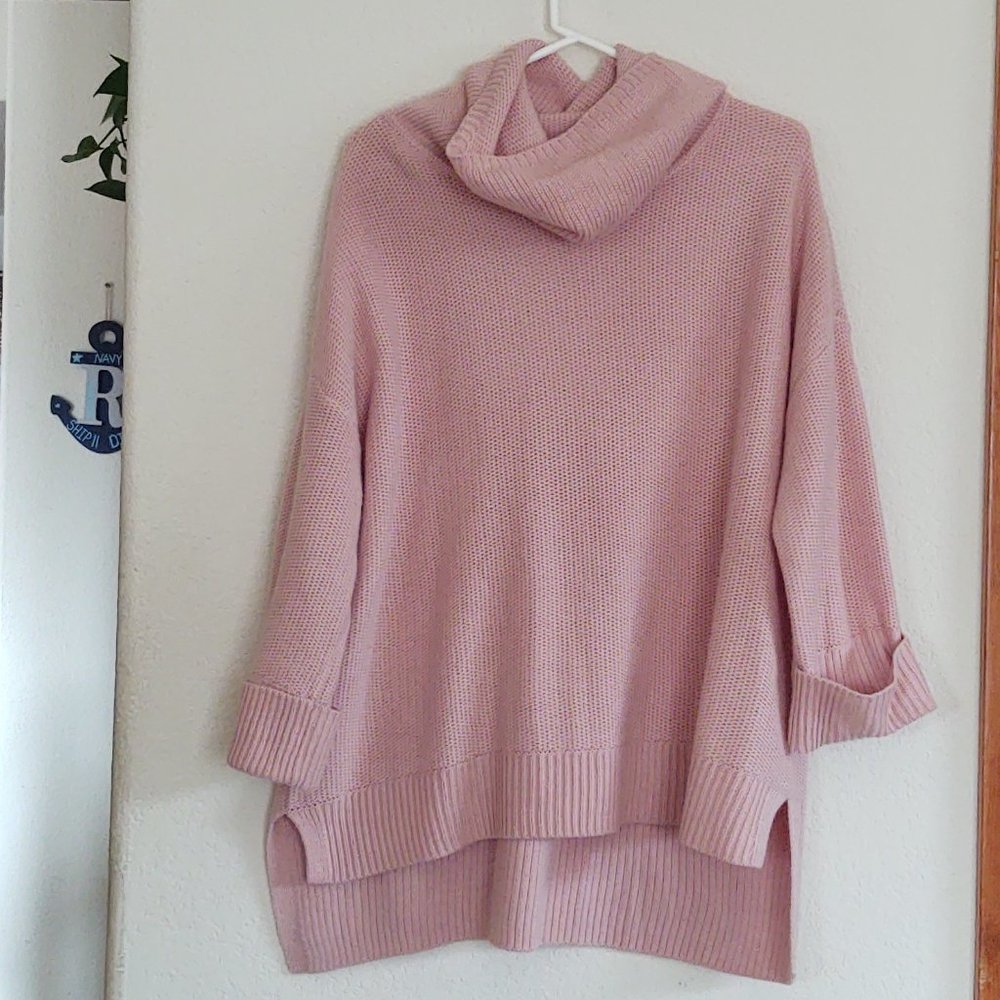 LIZ CLAIBORNE  COWL NECK PULLOVER ROSE PINK HIGH LOW SWEATER WITH CUFFS